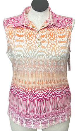 Zenergy Pink Orange & Tan Ombre Patterned Women's Sleeveless Golf Top Size L