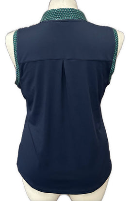 Lady Hagen Navy Women's Sleeveless Top w/Green Geometric Accents Size L - 0