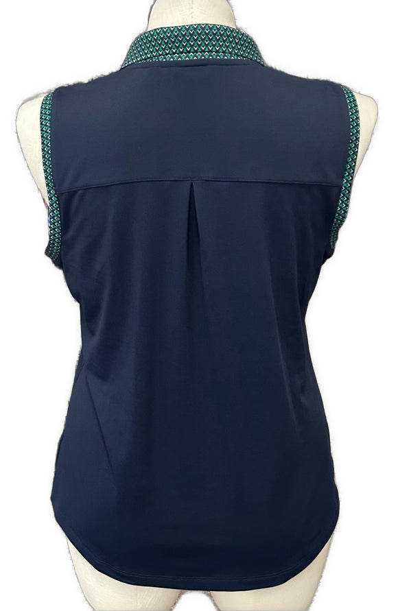 Lady Hagen Navy Women's Sleeveless Top w/Green Geometric Accents Size L