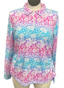 Ibkul Pink Purple & Teal Floral Print Women's Golf Pullover Size XXL MSP$91-1