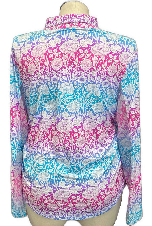 Ibkul Pink Purple & Teal Floral Print Women's Golf Pullover Size XXL MSP$91