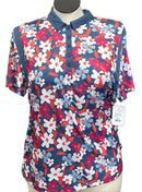 PGA Tour Slate Blue Floral Print Women's Short Sleeve Golf Top Size XXL-1