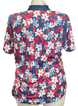 PGA Tour Slate Blue Floral Print Women's Short Sleeve Golf Top Size XXL - 0