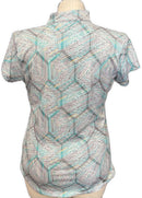 Pebble Beach Teal Gray & White Patterned Women's Short Sleeve Top Size L-2