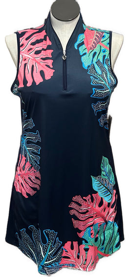 Greg Norman Navy Tropical Print Sleeveless Golf Dress Size XL