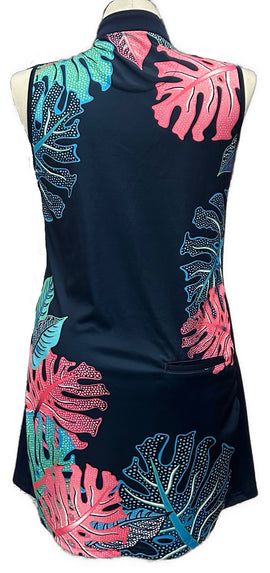 Greg Norman Navy Tropical Print Sleeveless Golf Dress Size XL - 0