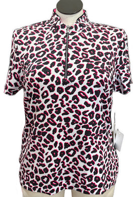 New Tail Activewear Joli Cheetah Short Sleeve Golf Top Size XL MSP$93 - 0