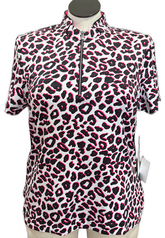 New Tail Activewear Joli Cheetah Short Sleeve Golf Top Size XL MSP$93