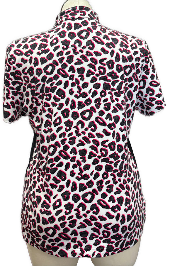 New Tail Activewear Joli Cheetah Short Sleeve Golf Top Size XL MSP$93