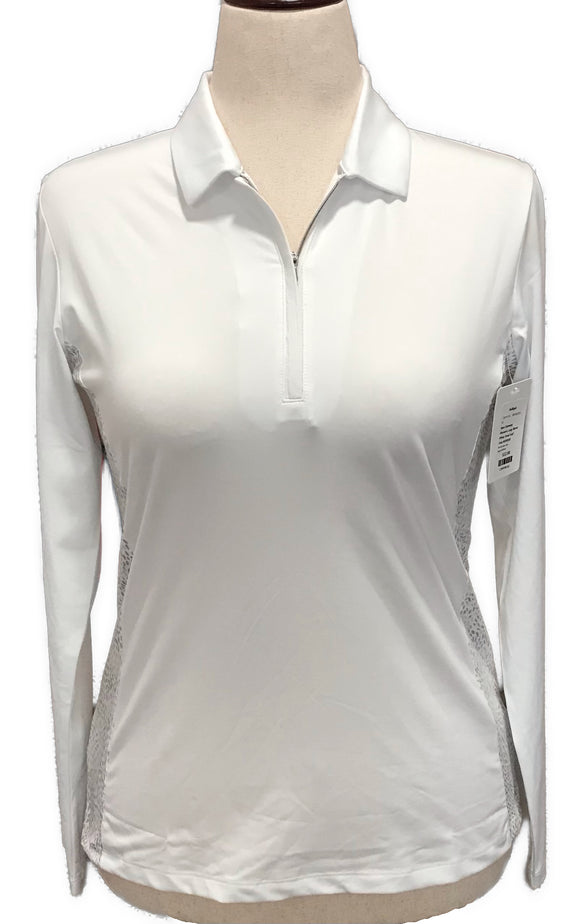 New Dunning Women's Long Sleeve White Tonal Golf Polo MSP$100