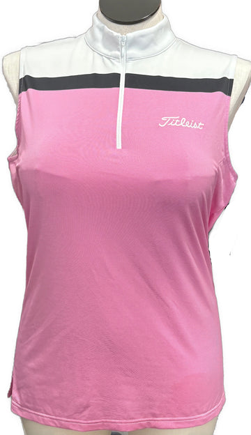 Footjoy Women's Pink Mini-Striped Sleeveless Polo w/Logo Size L