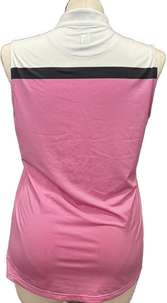 Footjoy Women's Pink Mini-Striped Sleeveless Polo w/Logo Size L
