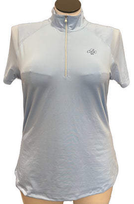 New Ahead Sky Blue Short Sleeve Zip Mock w/Logo Size L