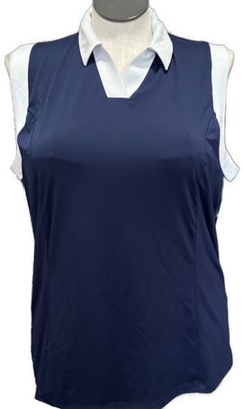 Callaway Women's Navy Color Block V-Placket Sleeveless Golf Polo Size XXL