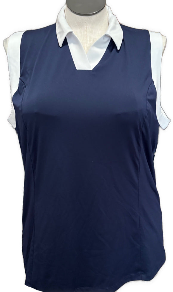 Callaway Women's Navy Color Block V-Placket Sleeveless Golf Polo Size XXL