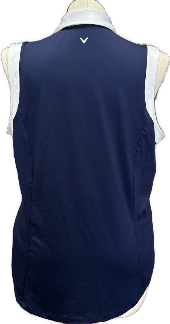 Callaway Women's Navy Color Block V-Placket Sleeveless Golf Polo Size XXL
