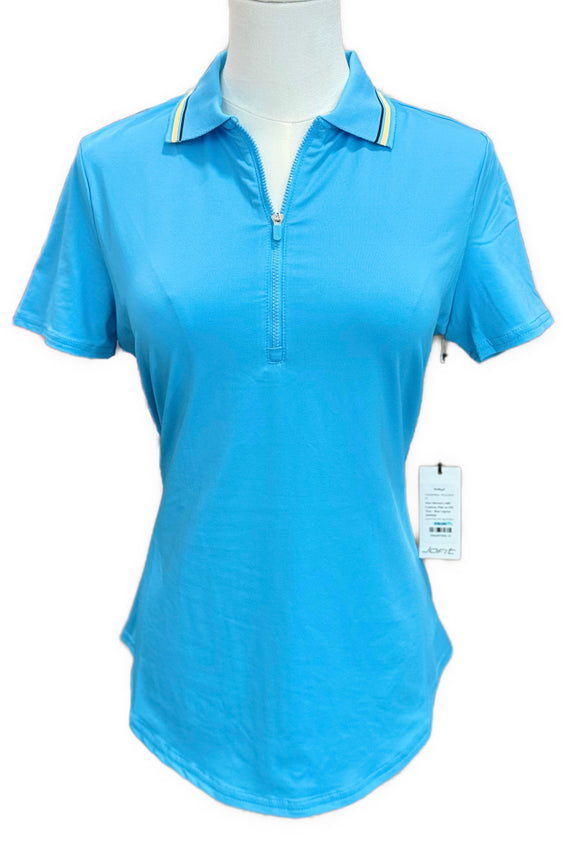 New Women's Jofit Cutaway Polo w/Rib Trim Blue Lagoon MSP$90