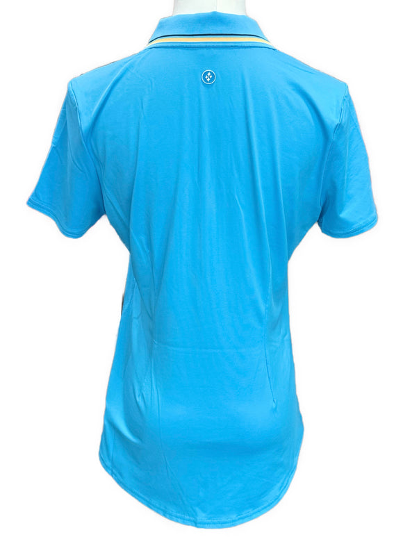 New Women's Jofit Cutaway Polo w/Rib Trim Blue Lagoon MSP$90