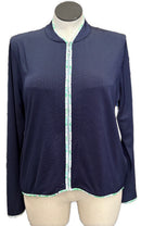 Pebble Beach Navy Microdot Full-Zip Jacket w/Floral Trim Size XL-1