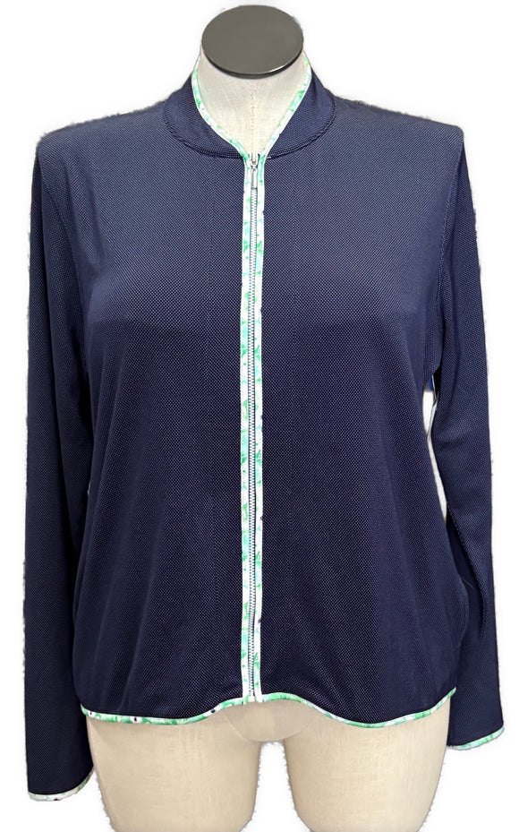 Pebble Beach Navy Microdot Full-Zip Jacket w/Floral Trim Size XL