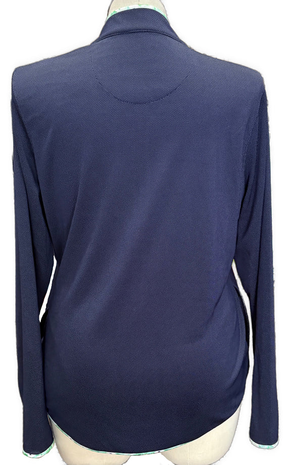 Pebble Beach Navy Microdot Full-Zip Jacket w/Floral Trim Size XL