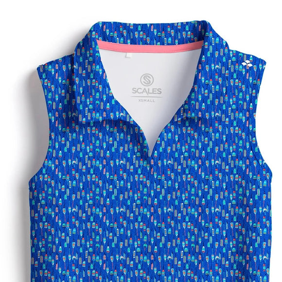 New Scales Women's Buoys Blue Sleeveless Golf Polo Size S MSP$80