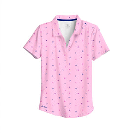 New Scales Women's Salty Knowledge Pink Short Sleeve Golf Polo Size S