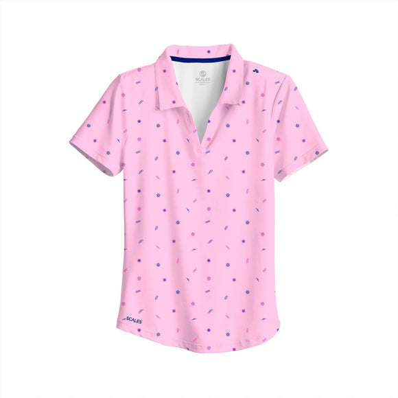New Scales Women's Salty Knowledge Pink Short Sleeve Golf Polo Size S