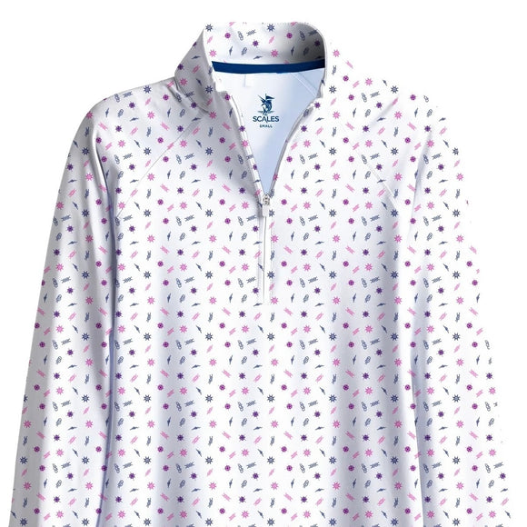 New Scales White Salty Knowledge LS Quarter Zip Size S MSP$85