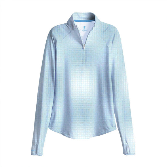New Scales Women's Nautical Powder Blue LS Quarter Zip Size S MSP$85