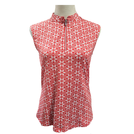 New Nivo Sport Red & White Lucetta Floral Sleeveless Polo Size S MSP$78