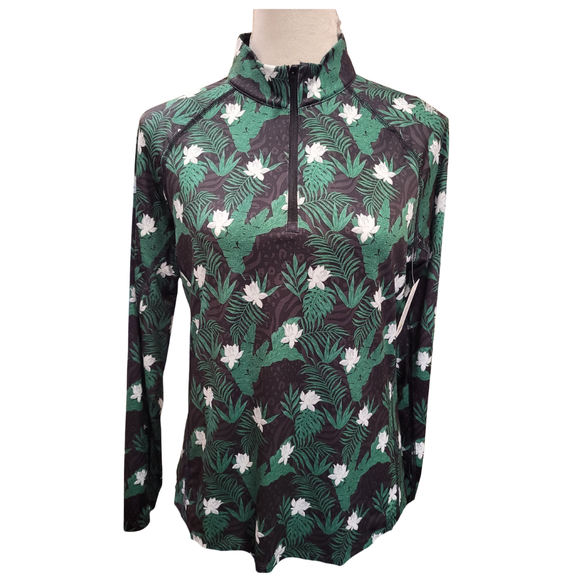 Puma 1/4 Zip Green/Black/White Foliage & Floral Pullover Size M MSP $65