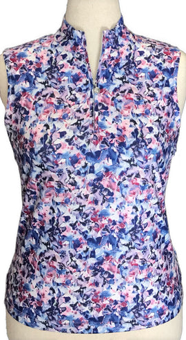 New Women's Daily Sports Ravenna Blue Flower Sleeveless Golf Top MSP$89