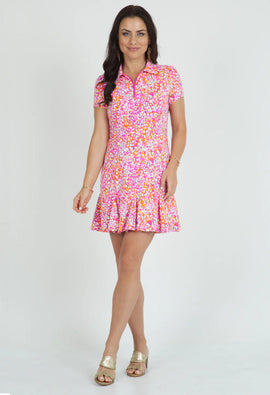 New Ibkul Naomi Print Short Sleeve Godet Dress MSP $128