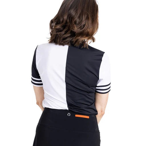 New Kinona Striped It Black Short Sleeve Golf Top Size M MSP$115