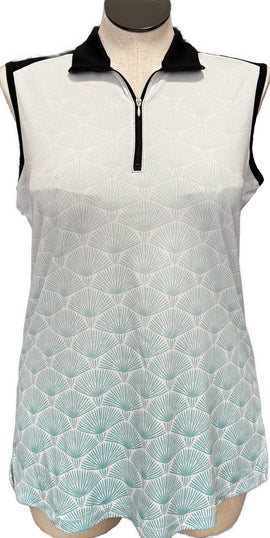 Bermuda Sands Ombré Teal Fan Print Women's Sleeveless Top Size XL