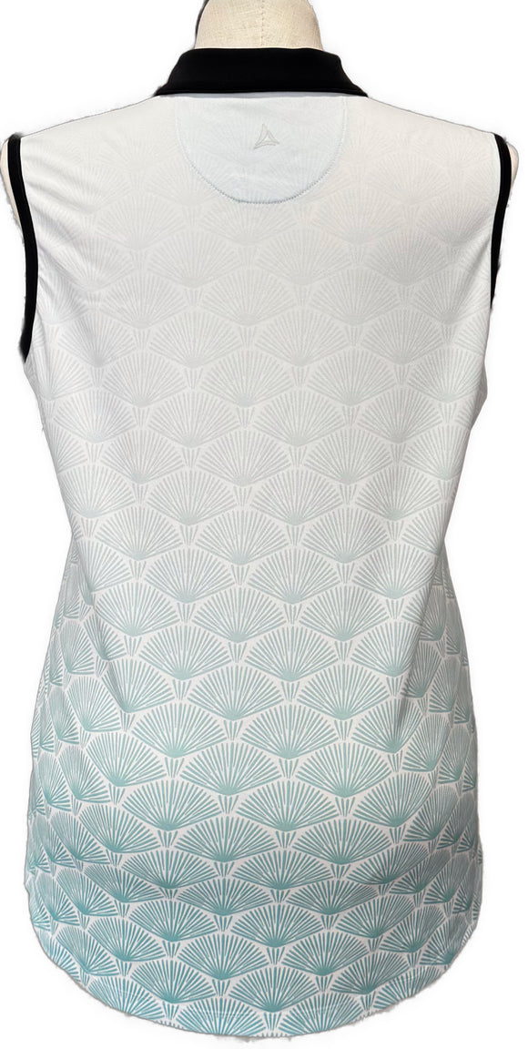 Bermuda Sands Ombré Teal Fan Print Women's Sleeveless Top Size XL