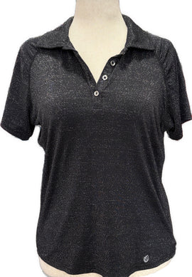 GGBlue Women's Black & Silver Metallic Golf Polo Size L MSP$88