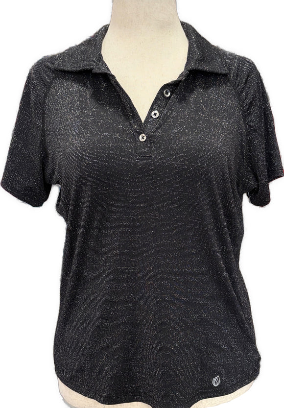 GGBlue Women's Black & Silver Metallic Golf Polo Size L MSP$88