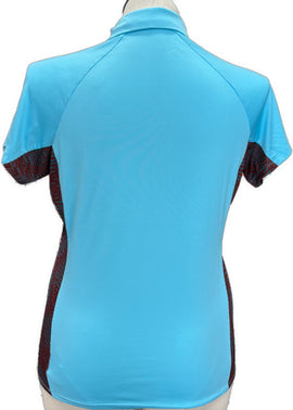 Antigua Aqua & Red Patterned Women's Short Sleeve Polo w/Logo Size L - 0