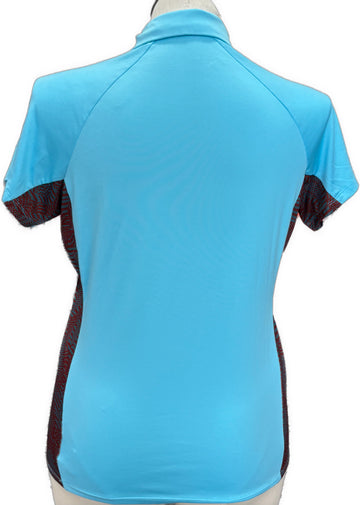 Antigua Aqua & Red Patterned Women's Short Sleeve Polo w/Logo Size L - 0