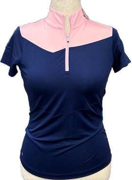 New EP NY Women's Cap Sleeve Pink/Navy Zip Mock Golf Polo MSP$84