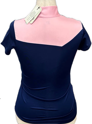 New EP NY Women's Cap Sleeve Pink/Navy Zip Mock Golf Polo MSP$84 - 0