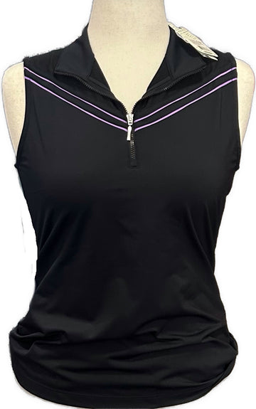 New EP NY Women's Black Sleeveless Polo w/Purple Trim Size M MSP$80