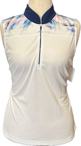 New EP NY Sleeveless White Print Golf Polo MSP$82