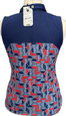 New EP NY Women's Sleeveless Tricolor Print Golf Polo Inky Size M MSP$84-2