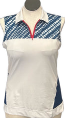 Lady Hagen White & Navy Sleeveless Polo w/Tie Dye Yoke Size L-1