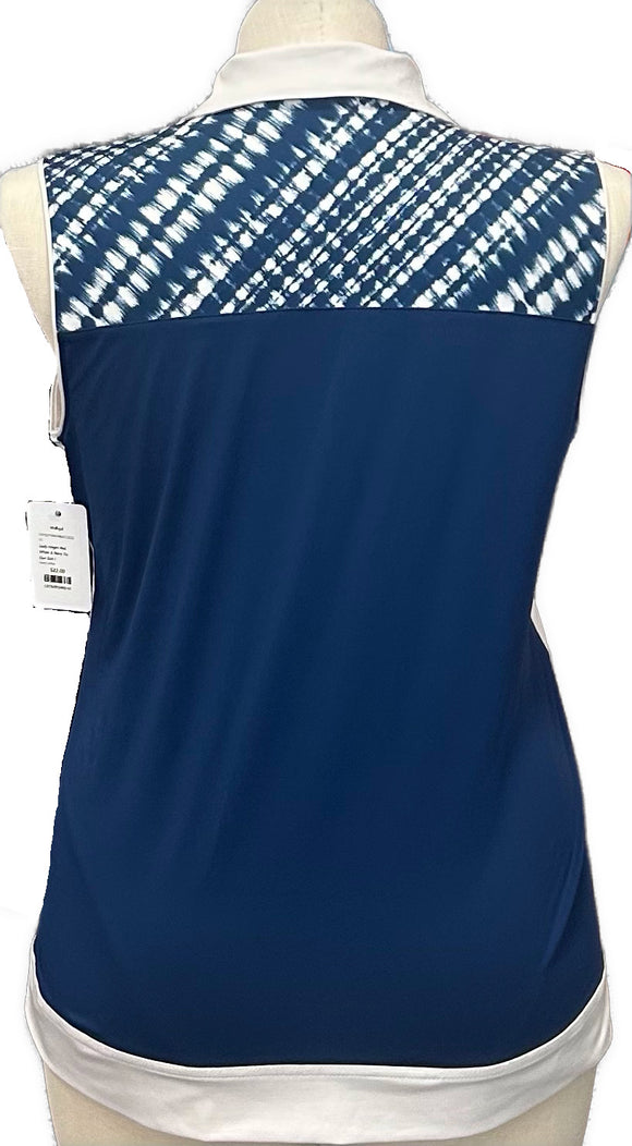 Lady Hagen White & Navy Sleeveless Polo w/Tie Dye Yoke Size L