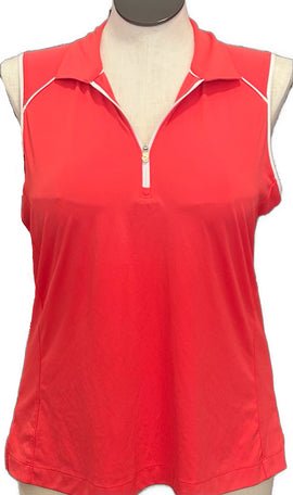 Buy red Slazenger Women’s 1/4 Zip Sleeveless Polo w/White Trim Size XL