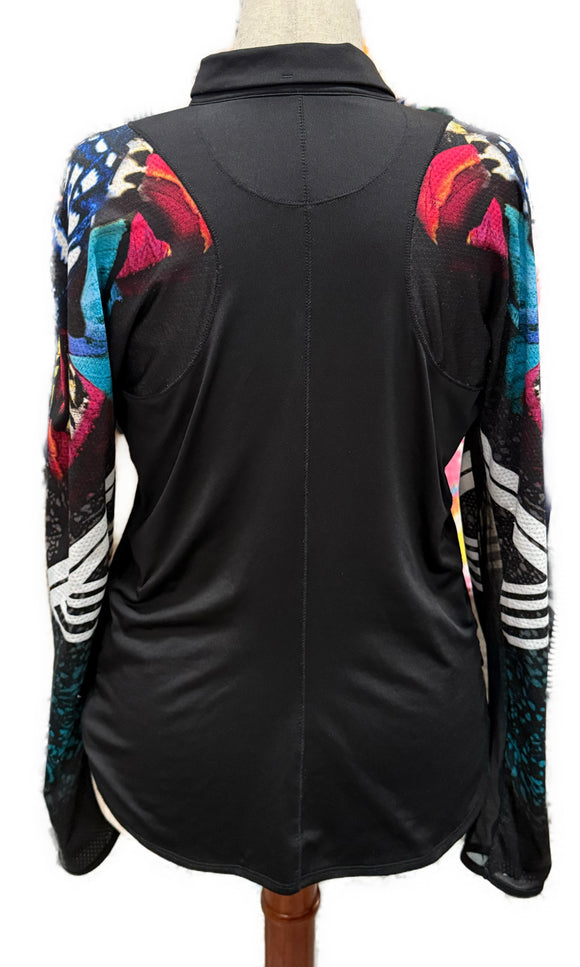 Lucky in Love Long Sleeve Black & Printed Sun Shirt Size L MSP$